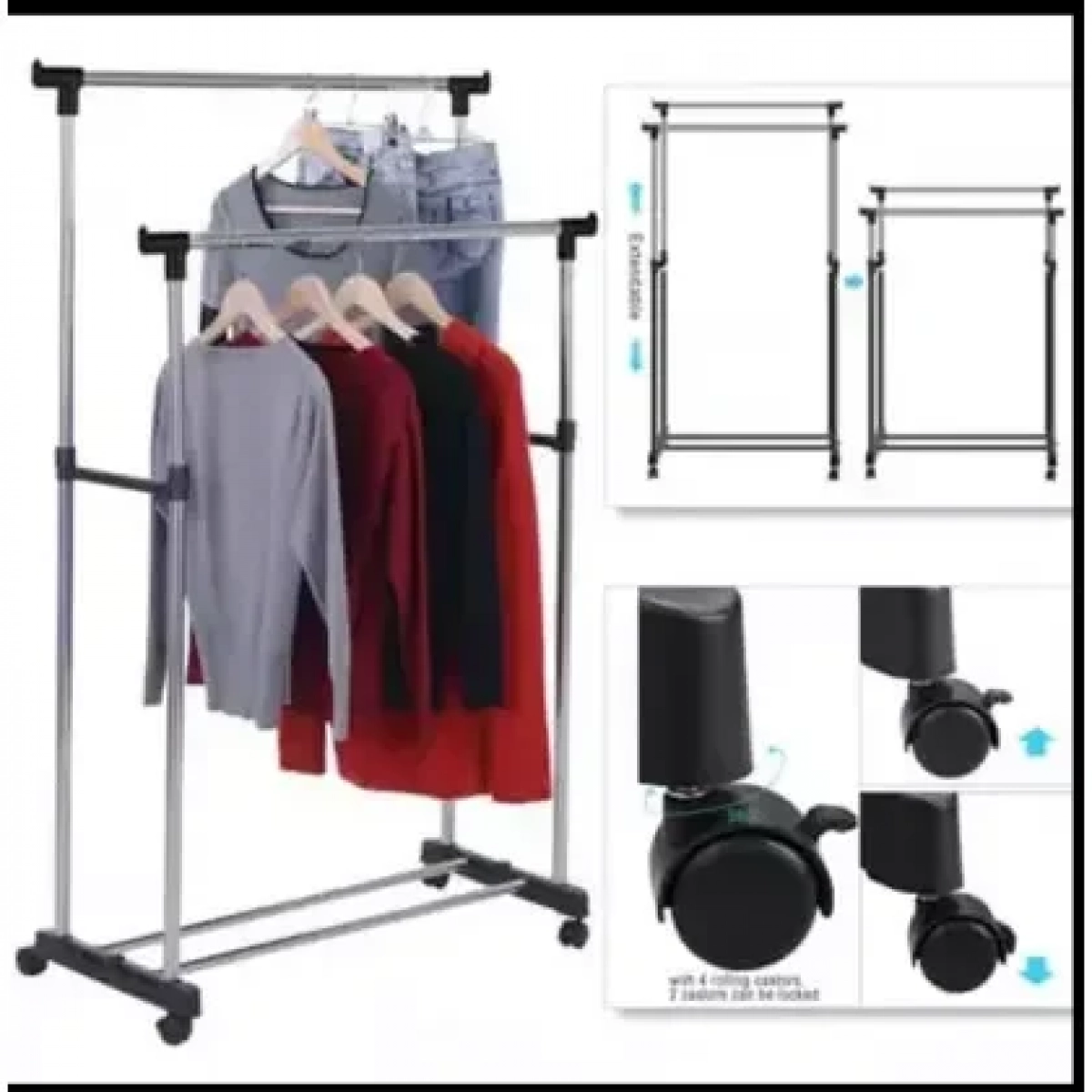 Διπλή φορητή κρεμάστρα ρούχων Double pole telescopic clotchesrack 75x40,50x152cm(6806) Inox