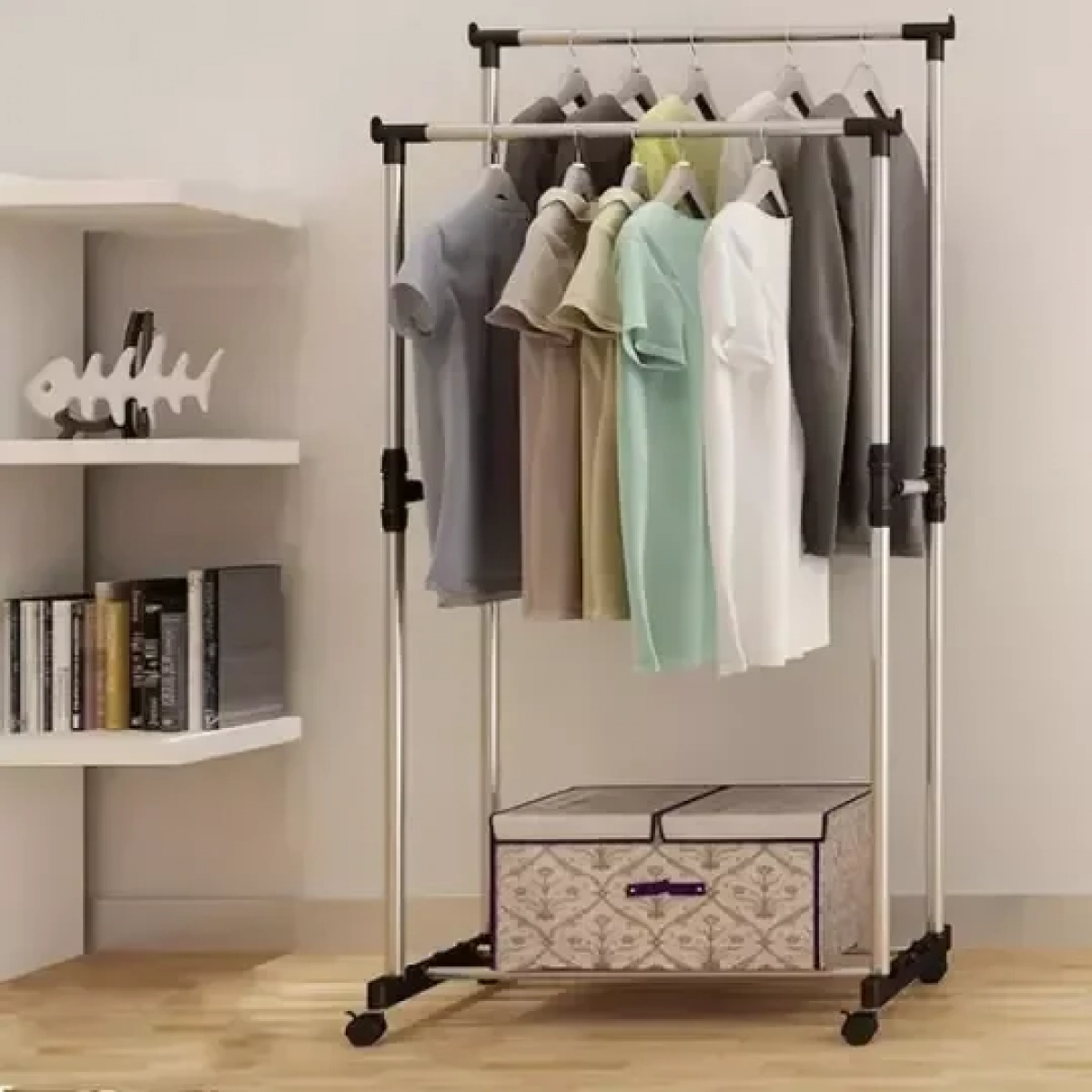 Διπλή φορητή κρεμάστρα ρούχων Double pole telescopic clotchesrack 75x40,50x152cm(6806) Inox