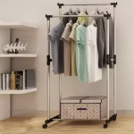 Διπλή φορητή κρεμάστρα ρούχων Double pole telescopic clotchesrack 75x40,50x152cm(6806) Inox