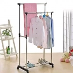 Διπλή φορητή κρεμάστρα ρούχων Double pole telescopic clotchesrack 75x40,50x152cm(6806) Inox