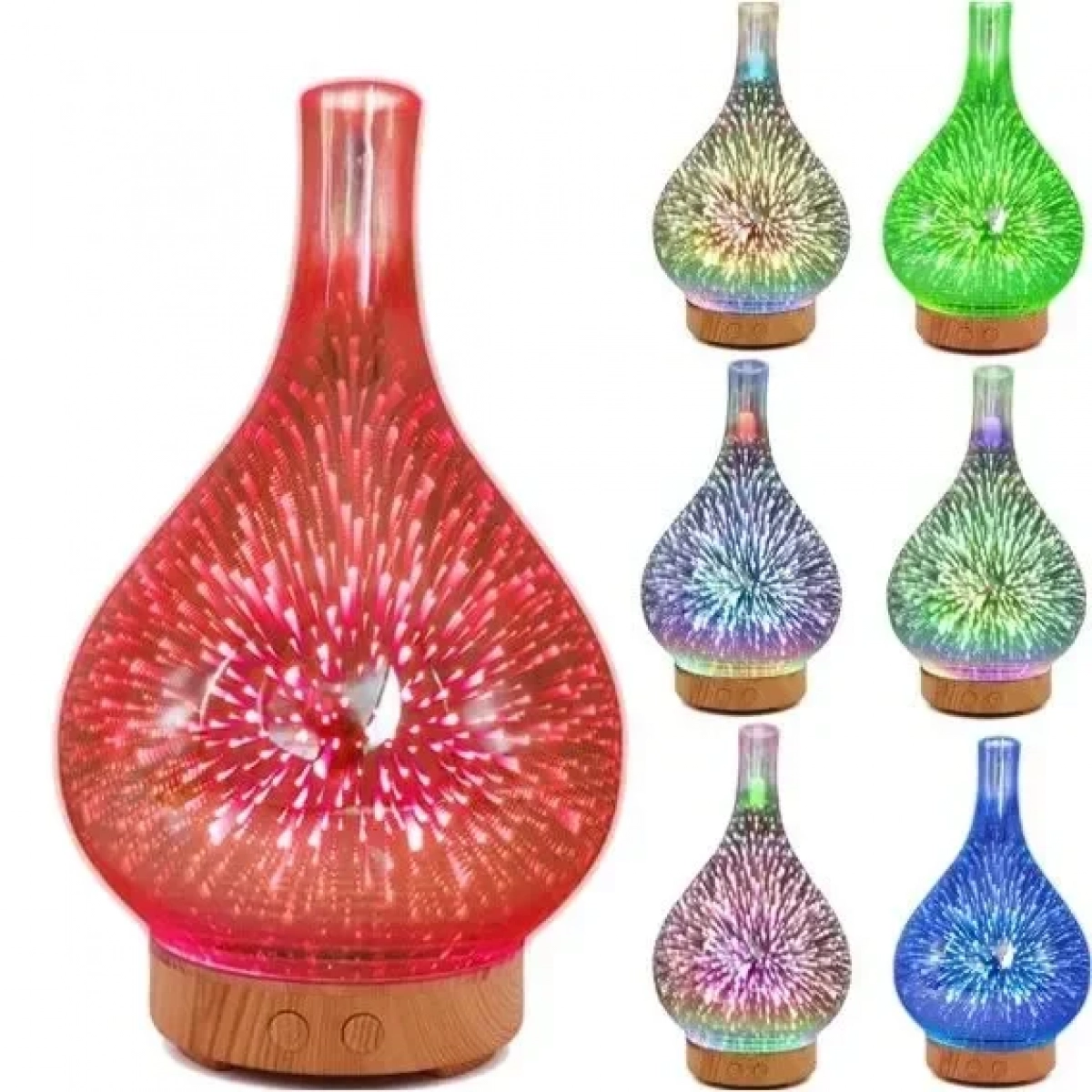 Υγραντήρας αέρα Oil Burner Home Humidificador Diffuser Humidifiers Firework Aromatherapy Diffuser 7 Χρώμα Γυάλινο Βάζο Σχήμα 3D Led