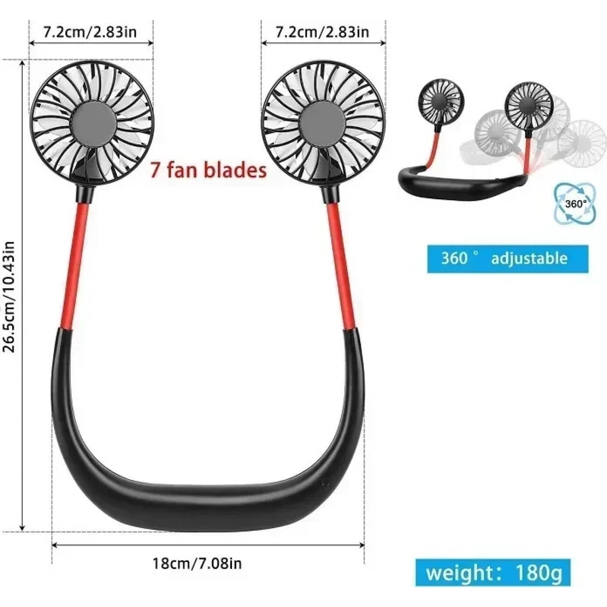 Φορητός Περιστρεφόμενος Ανεμιστήρας Λαιμού Μαύρο 287 - Image 2