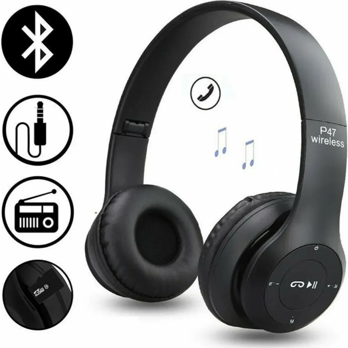 Ασύρματα ακουστικά - Headphones - P47 - 711478 - Black - OEM - Image 8