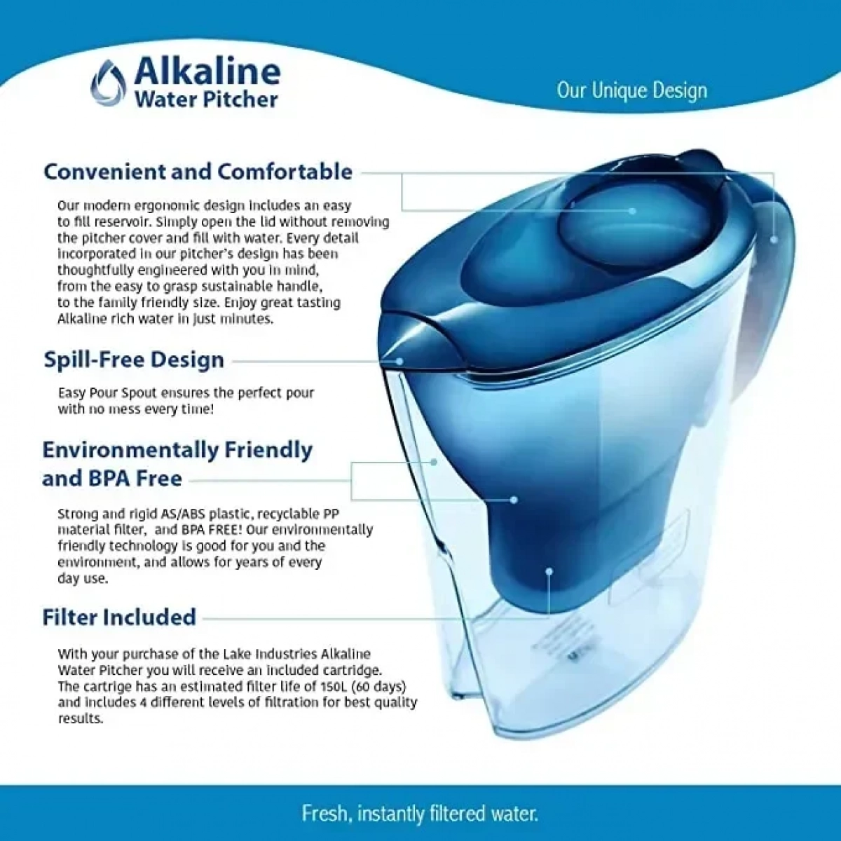 XL Κανάτα Σερβιρίσματος Πλαστική Blue με 4 Ανταλλακτικά Φίλτρα Maxtra+ 3500ml - Image 5