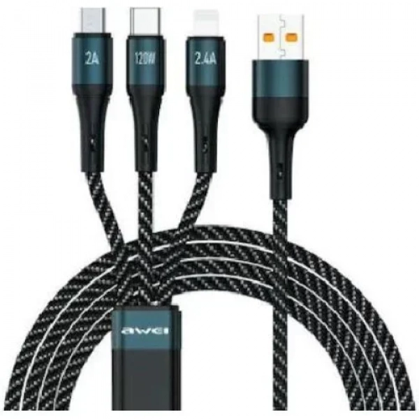 Awei CL-972 120W 3 σε1 Καλώδιο γρήγορης φόρτισης 1,2 m Μπλε