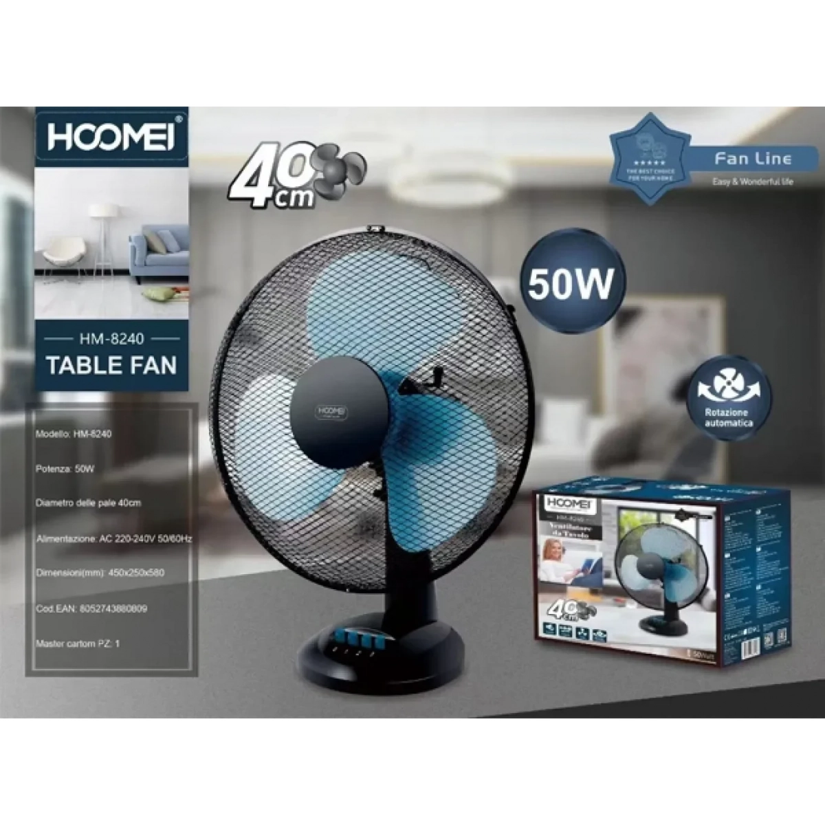 Hoomei HM-8240 Επιτραπέζιος Ανεμιστήρας 50W Διαμέτρου 40cm