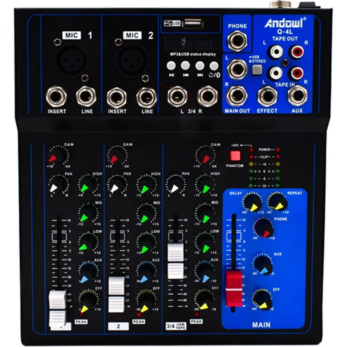 ANDOWL ΜΙΚΤΗΣ ΗΧΟΥ PROFESSIONAL MIXING CONSOLE 4 - CHANNEL MIXER Q-4L