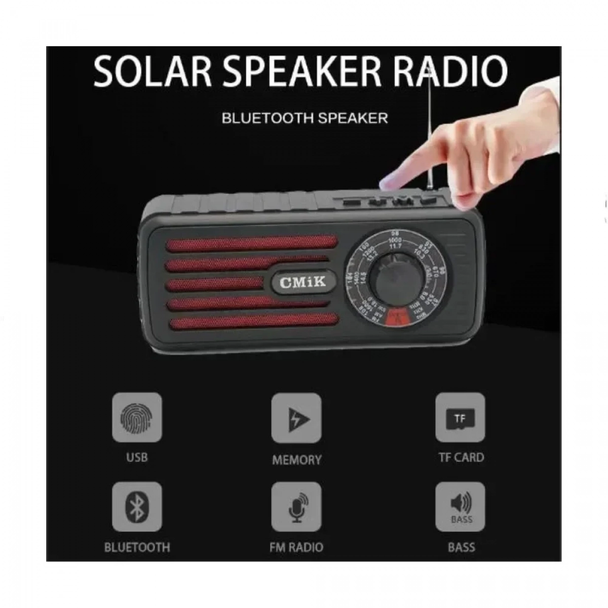 CMIK MK-101 Φορητό Ραδιόφωνο Ηλιακό με Bluetooth και USB - Μαύρο - Photo7