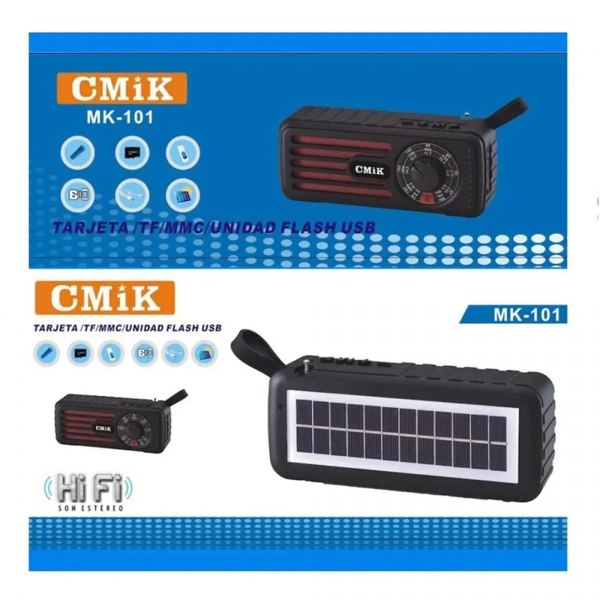 CMIK MK-101 Φορητό Ραδιόφωνο Ηλιακό με Bluetooth και USB - Μαύρο - Photo9