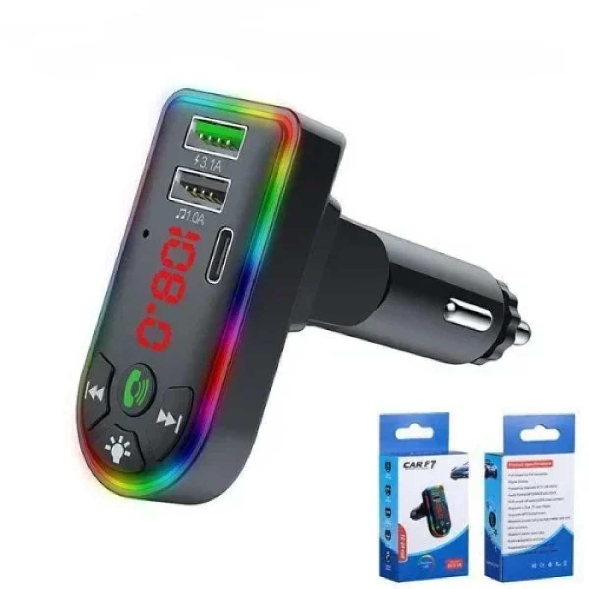 FM Transmitter bluetooth – φορτιστής αυτοκινήτου CAR F7 - Image 2