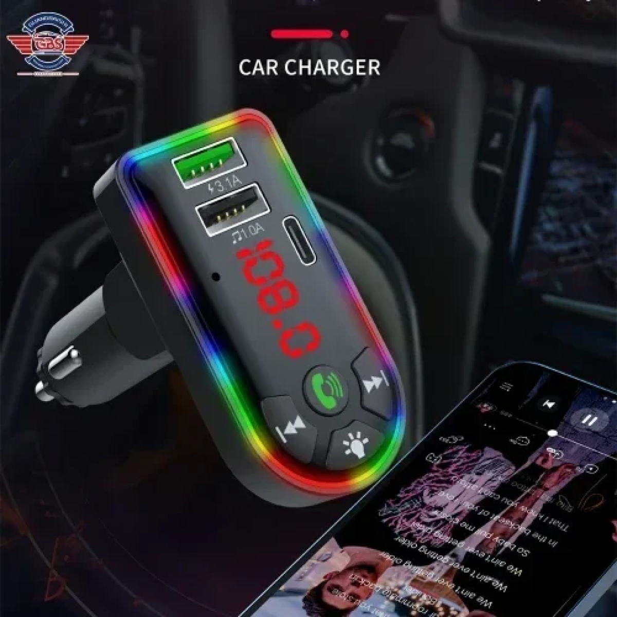 FM Transmitter bluetooth – φορτιστής αυτοκινήτου CAR F7 - Image 6