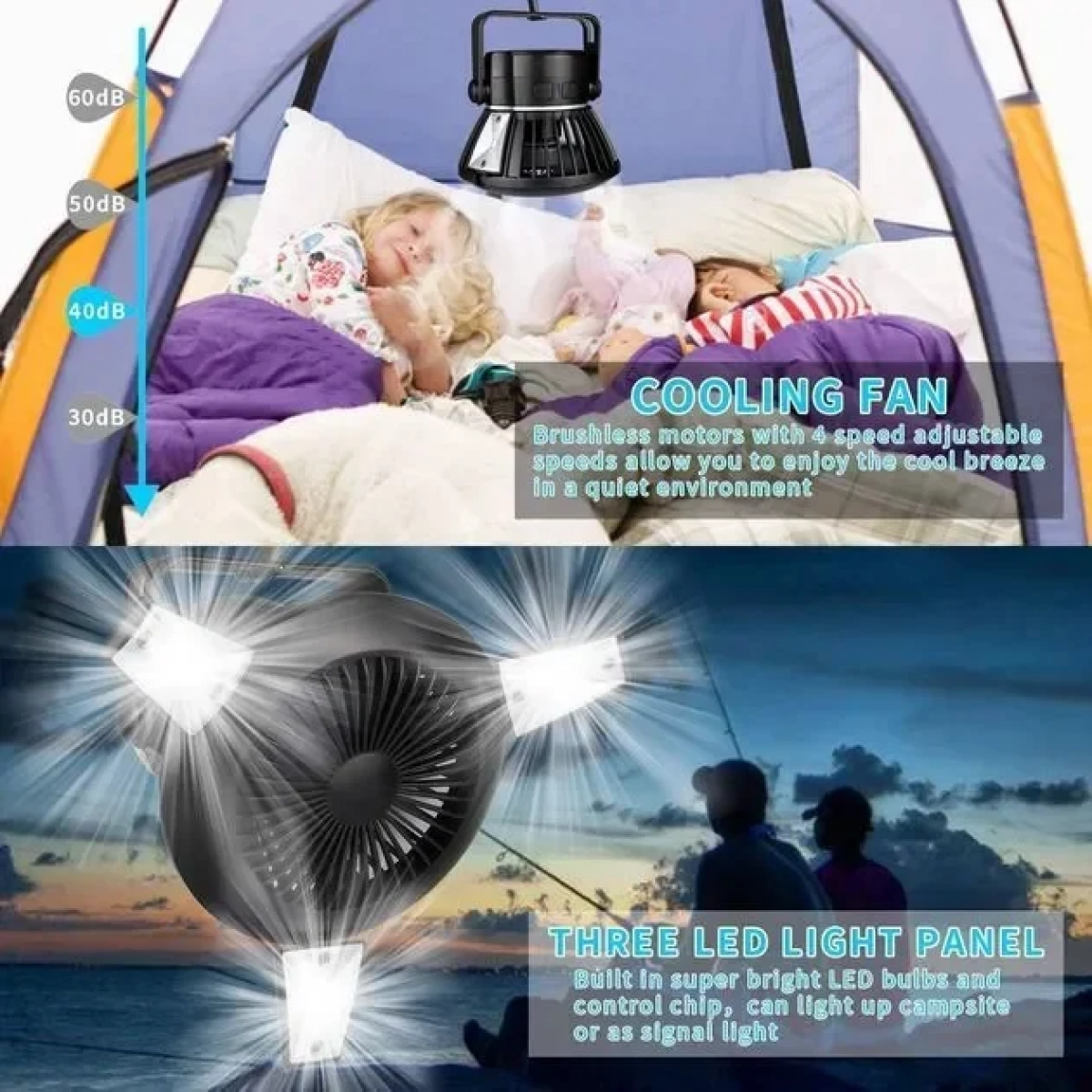 Φορητός ΗΛΙΑΚΟΣ ανεμιστήρας camping με led φώτα,ηλιακής φόρτισης HM-04U01T