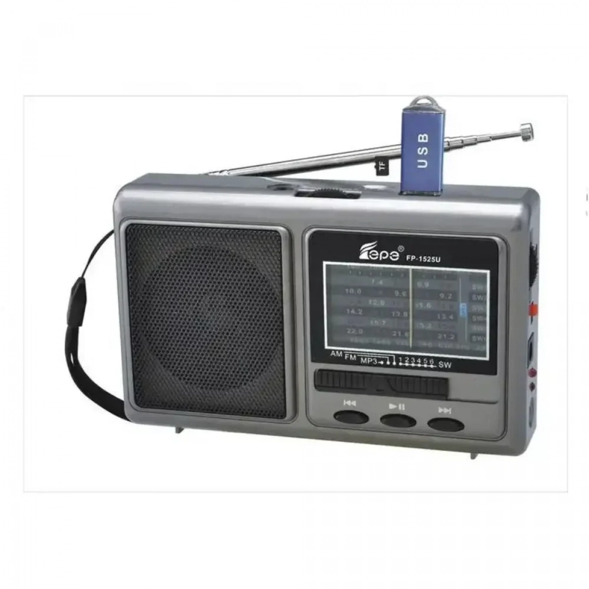 Φορητό Επαναφορτιζόμενο Ραδιόφωνο FP-1525U με USB σε Ασημί Χρώμα - Photo6