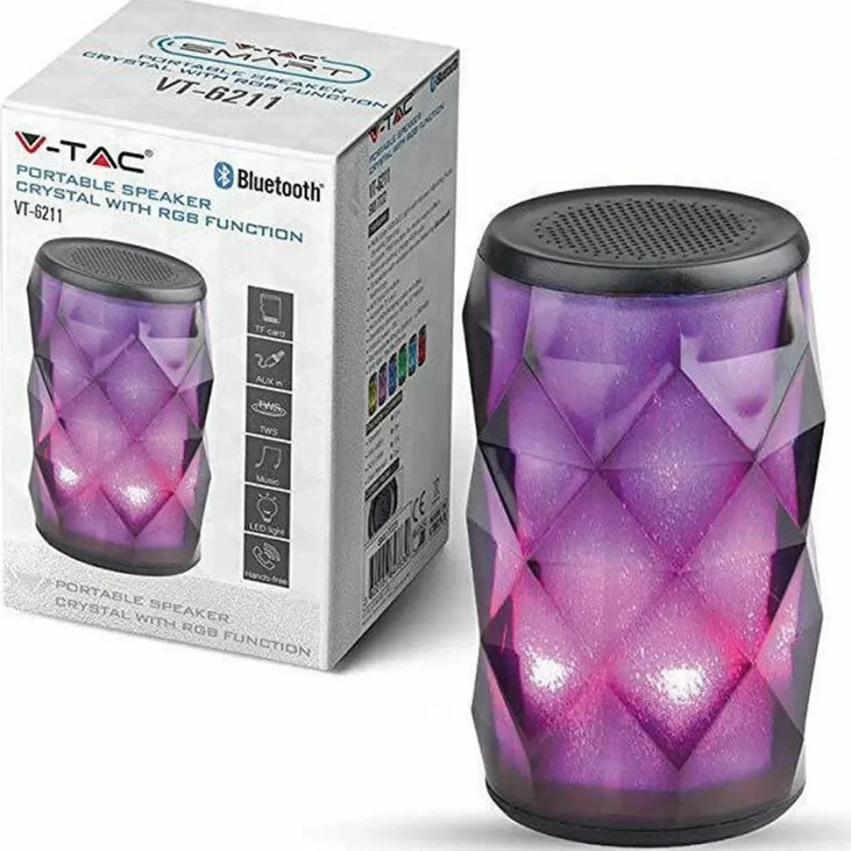 Φορητό Ηχείο Led Bluetooth με AUX και TF Slot 1200mah 7723 V-TAC