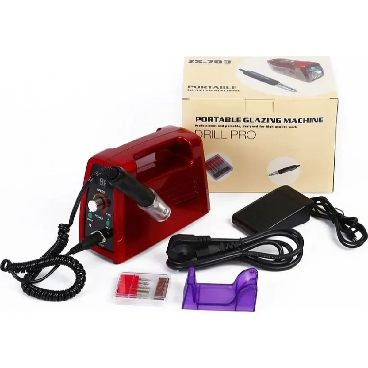 ZS703 Τροχός Νυχιών Ρεύματος 35000rpm με Πεντάλ σε Κόκκινο Χρώμα 65W