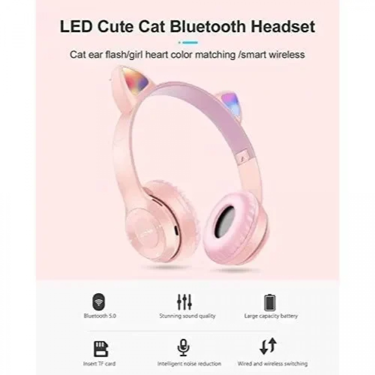 Cat Ears Y47 Ασύρματα Bluetooth On Ear Ακουστικά Ροζ
