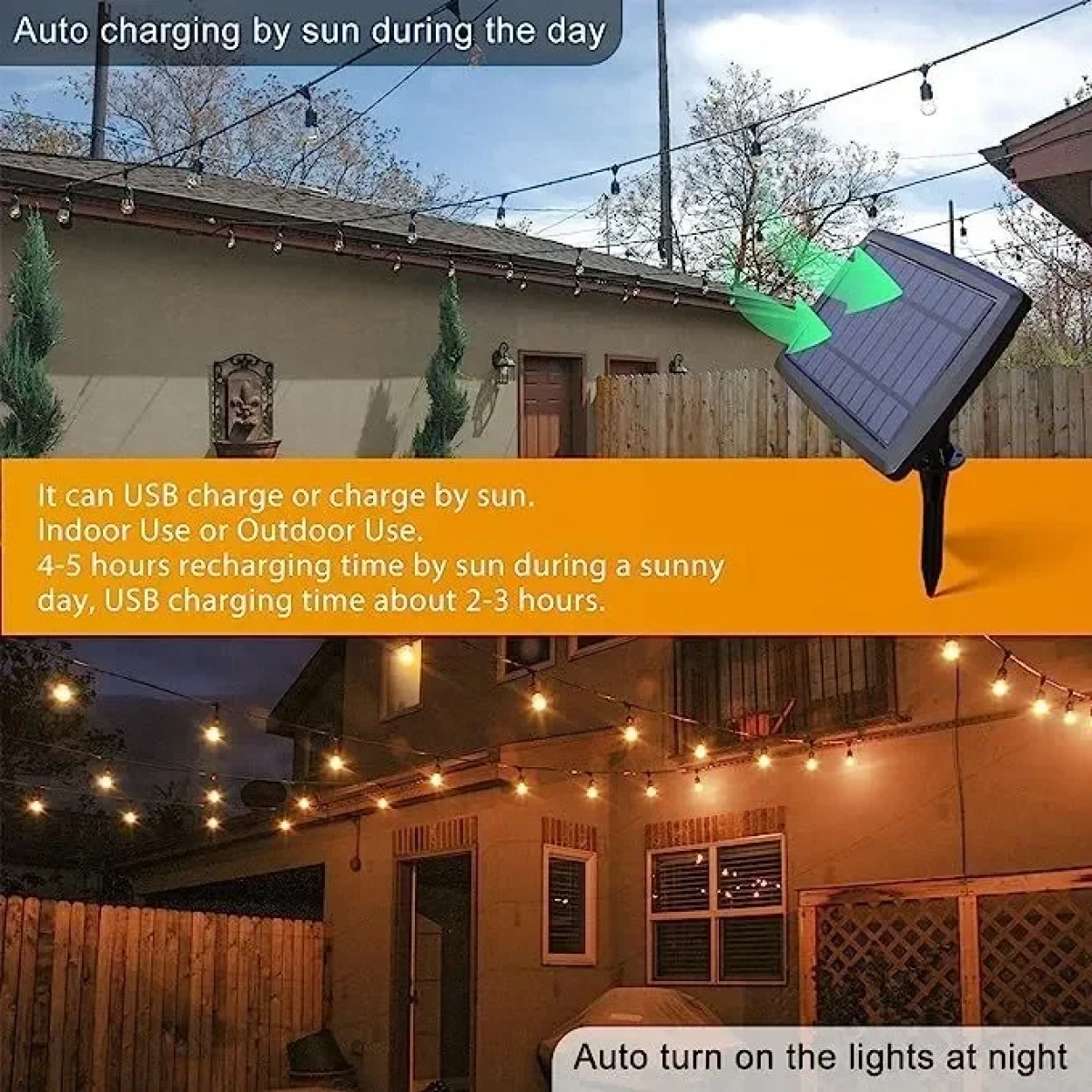 48FT/15LED Solar String Lights Outdoor
