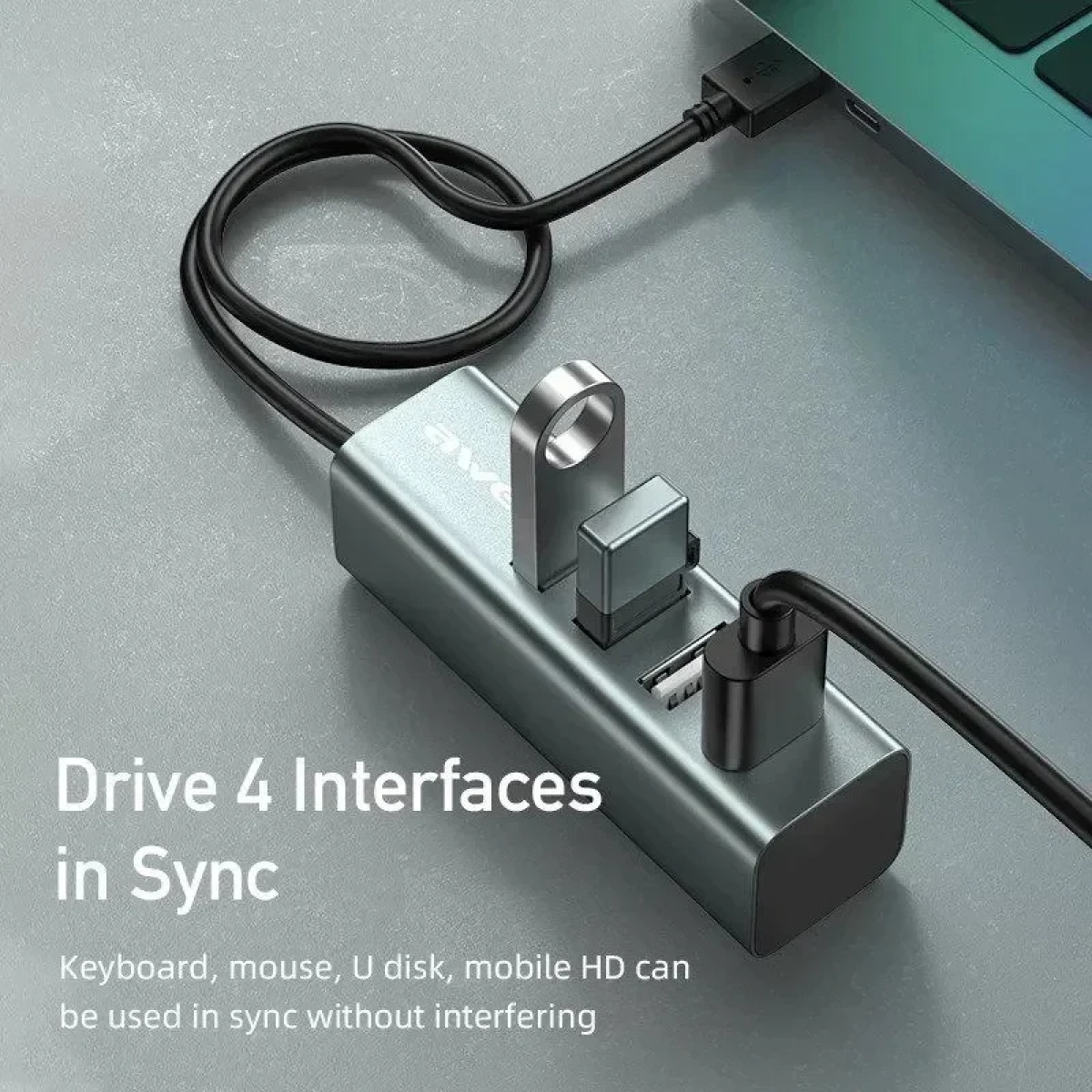 Mini USB UB 2.0 με 4 Θύρες για Υπολογιστές + Φόρτιση Συσκευών Awei CL-122 - Συμβατό με Macbook - Docking Station