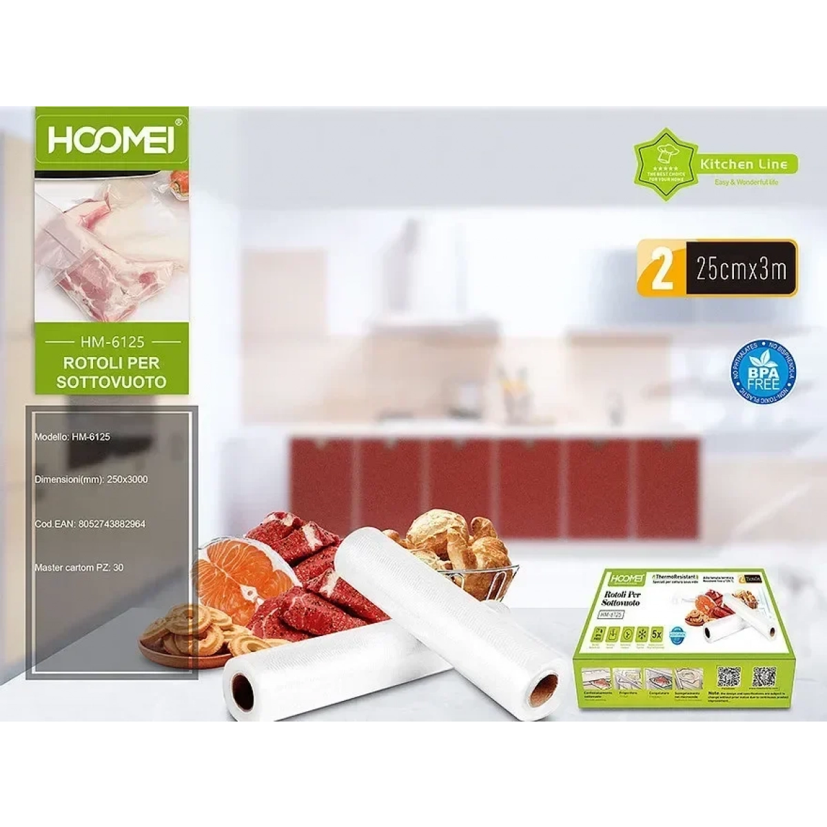 Σαγρέ Σακούλες για Συσκευές Vacuum 3mx25cm 2 Ρολά Hoomei HM-6125 - Image 2