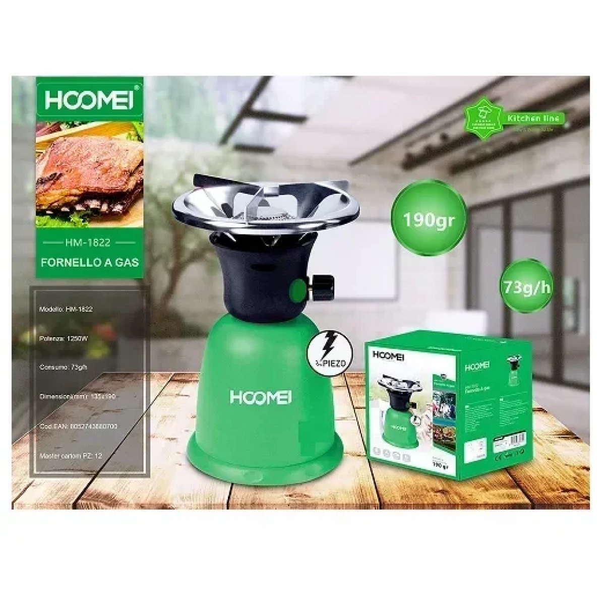 Γκαζάκι Υγραερίου με Αυτόματη Ανάφλεξη Hoomei HM-1822 Πράσινο - Image 3
