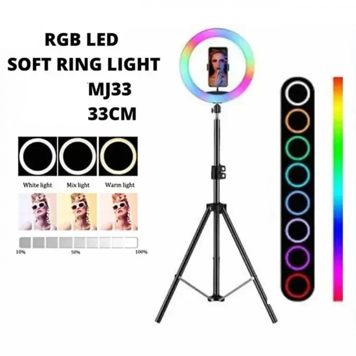 RGB Ring Light MJ26 RGB 26cm 6500K με Τρίποδο Δαπέδου και Βάση για Κινητό - Image 4