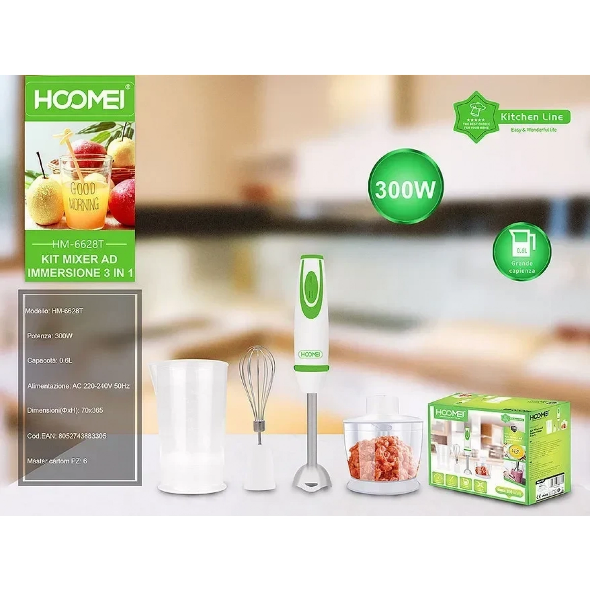 Ραβδομπλέντερ με Ανοξείδωτη Ράβδο 300W Hoomei HM-6628T Λευκό - Image 2
