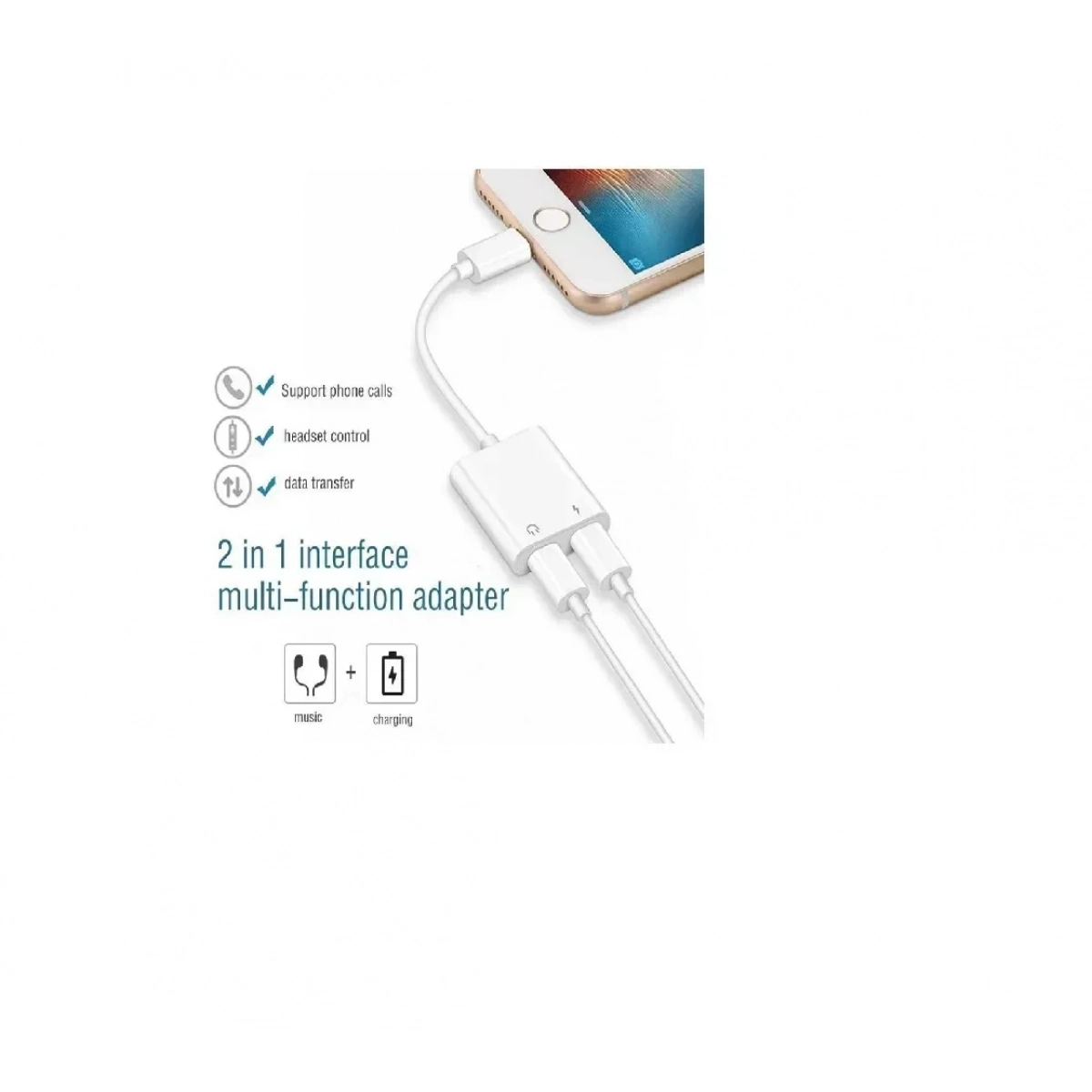 Μετατροπέας 2in1 USB Lighting σε 3.5mm Headphone Jack + καλώδιο φόρτισης ΟΕΜ