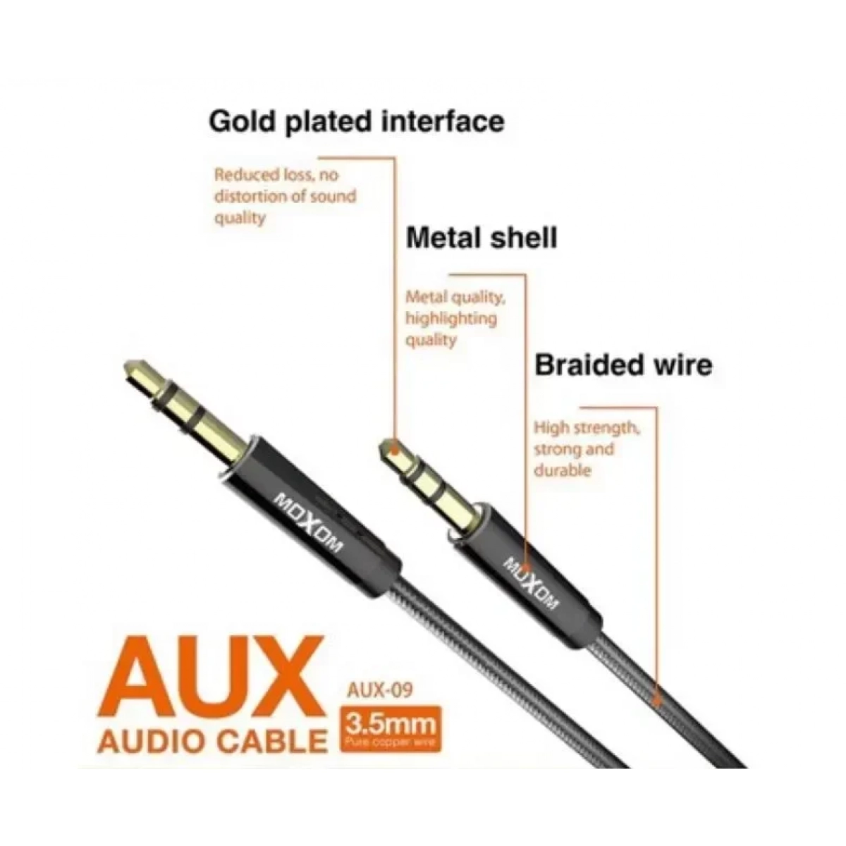 Καλώδιο Ήχου Moxom AUX-09 3.5mm (1m) Black