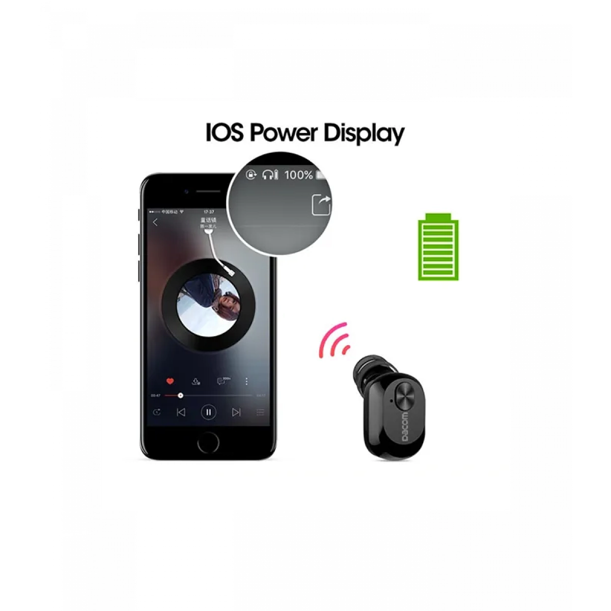Dacom K6P In-ear Bluetooth Handsfree Ακουστικό με Θήκη Φόρτισης Μαύρο a