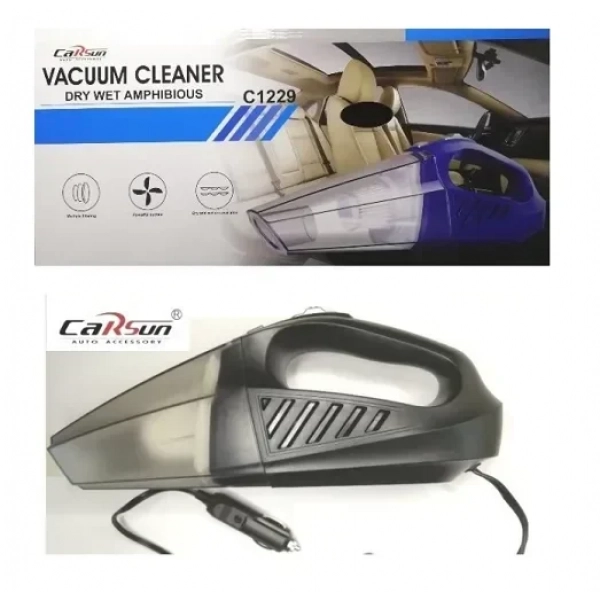 Carsun Σκουπάκι Αυτοκινήτου Στερεών / Υγρών C1229 με Καλώδιο Αναπτήρα 12V Μαύρο 81006CRS80DF