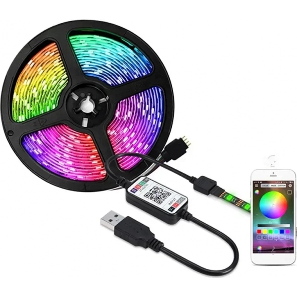 Ταινία LED Τροφοδοσίας USB (5V) RGB Μήκους 5m Τύπου SMD5050 Bluetooth