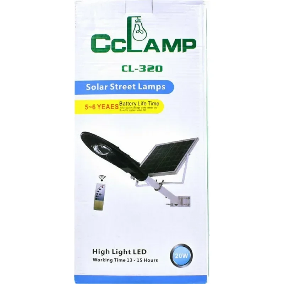 CL-320 Στεγανό Ηλιακό Φωτιστικό Δρόμου IP65 με Αισθητήρα Φωτός και Τηλεχειριστήριο και Ψυχρό Λευκό Φως 20W σε Γκρι Χρώμα