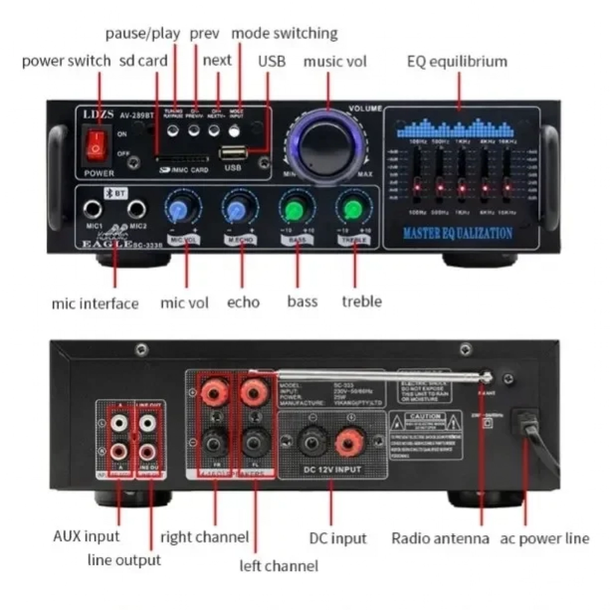 Ενισχυτής ήχου 2X70W karaoke FM/BluetoothMP3/Usb/Bluetooth Andowl Q-GF289