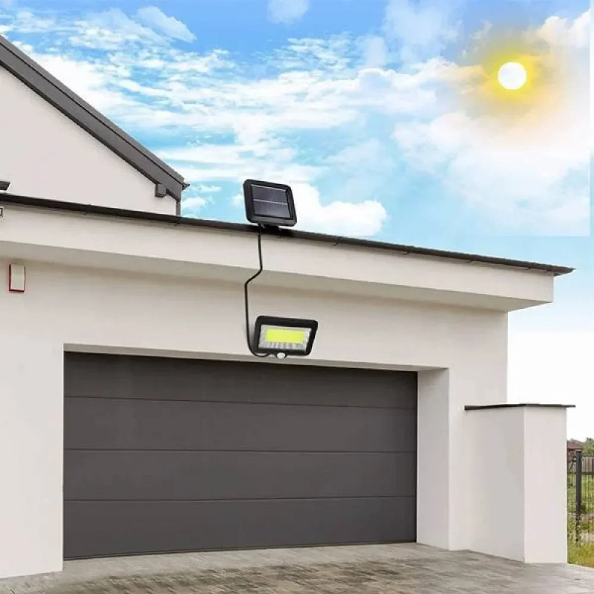 Ηλιακός Προβολέας με Ανιχνευτή Κίνησης COB LED IP65 10W 200LM Split Solar Lamp DS-54431 σε Μαύρο χρώμα