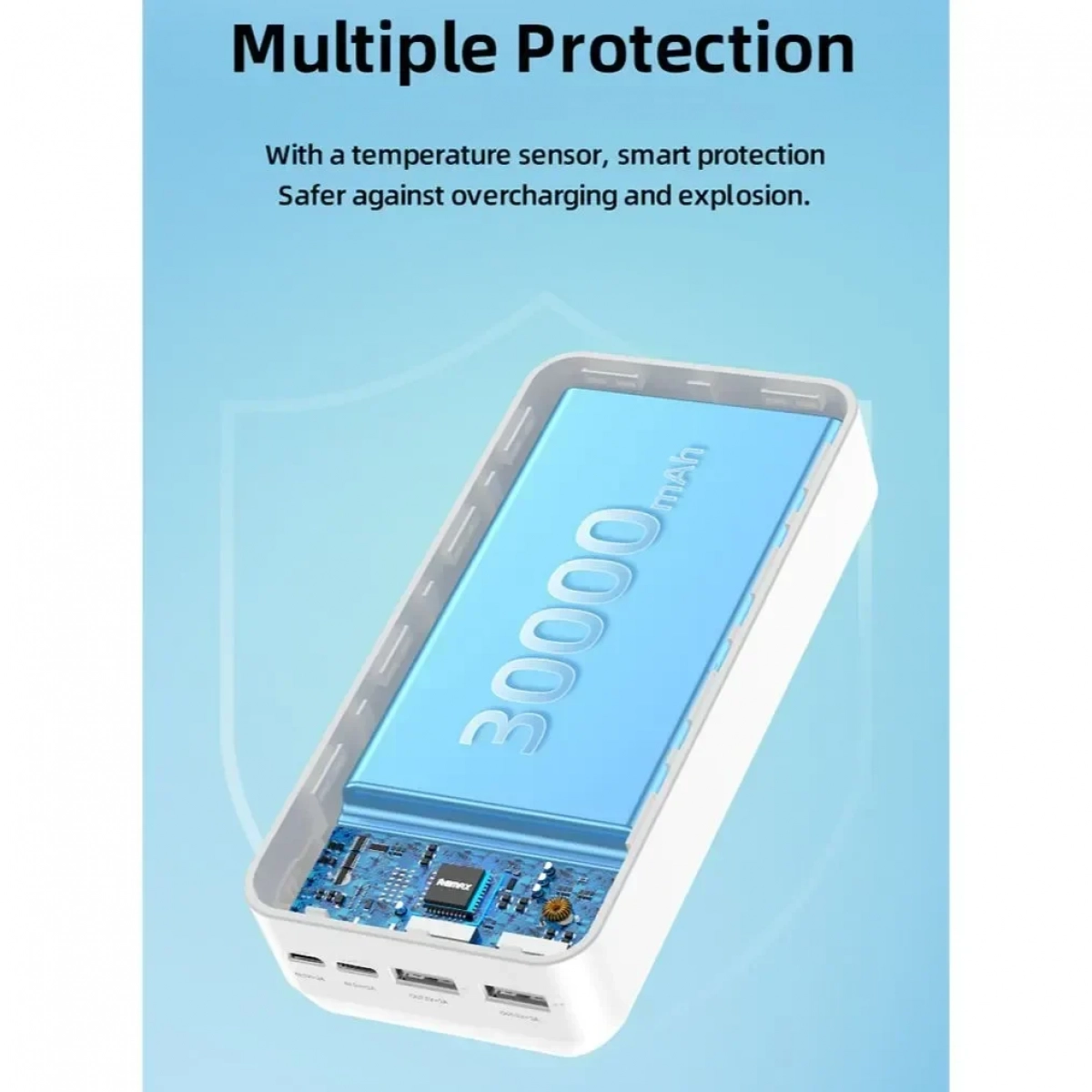 Remax RPP-103 Power Bank 30000mAh με 2 Θύρες USB-A και Θύρα USB-C Λευκό
