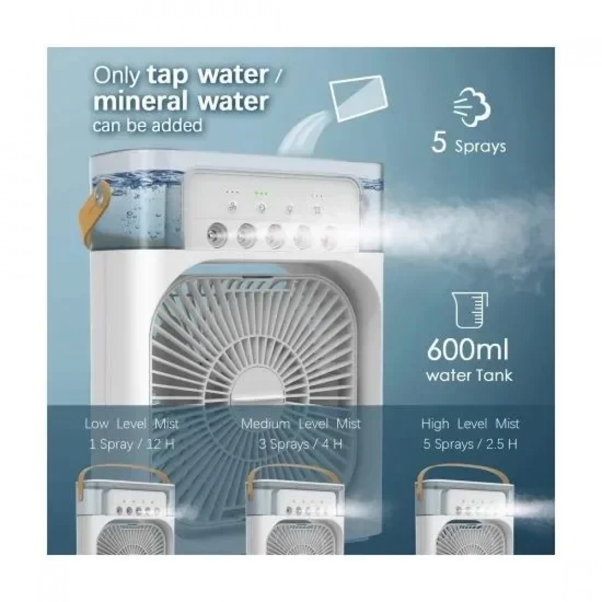 Φορητό air cooler fan 3 ταχυτήτων 3W με ψεκασμό