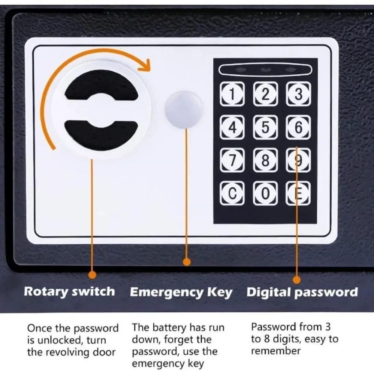 Χρηματοκιβώτιο ασφαλείας DOEM27, 3-8 ψηφίων, 17x23x17cm