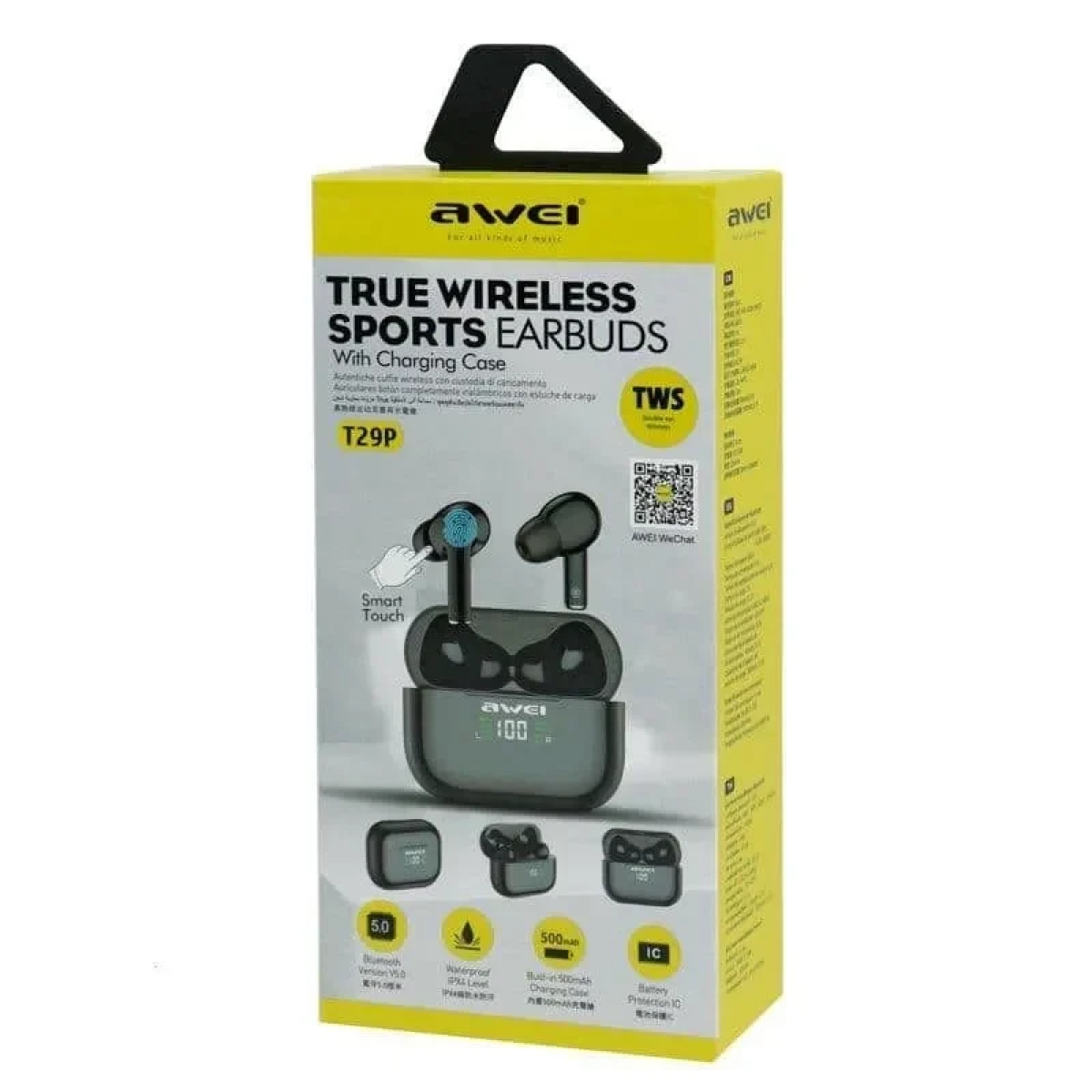 Awei T29P In-ear Bluetooth Handsfree Ακουστικά με Αντοχή στον Ιδρώτα και Θήκη Φόρτισης Μαύρα