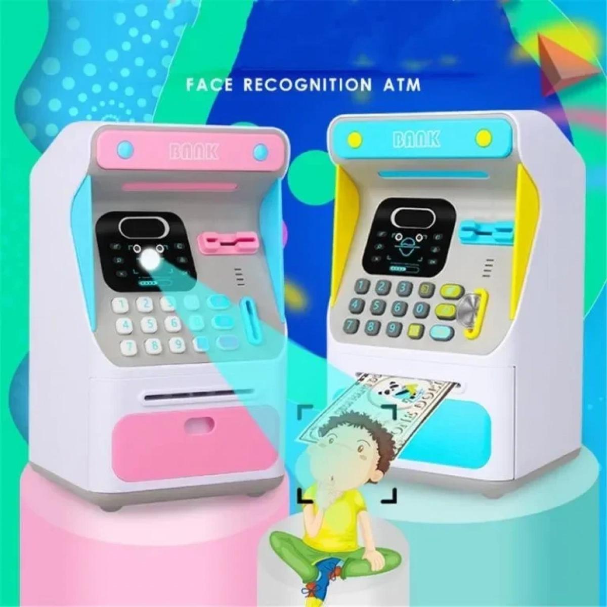 Κουμπαράς Πλαστικός Mini Atm Money Bank Ροζ 16x14x26.5cm