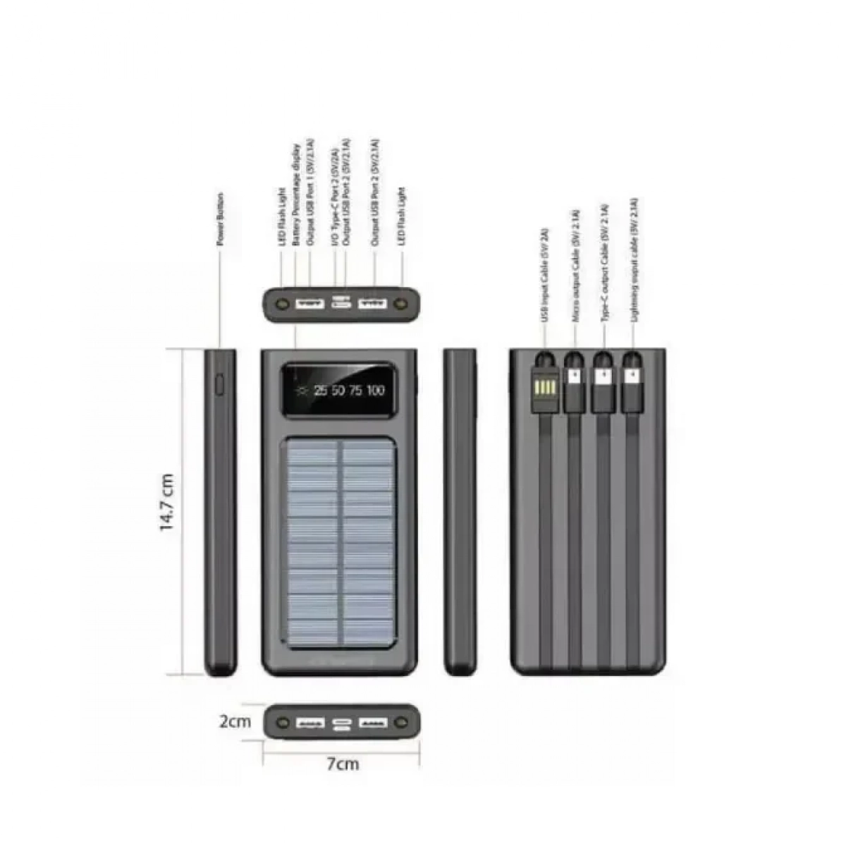 Power Bank Awei P130K Ηλιακό 10000mAh με 2 Θύρες USB-A & Θύρα USB-C Quick Charge 3.0 Μαύρο