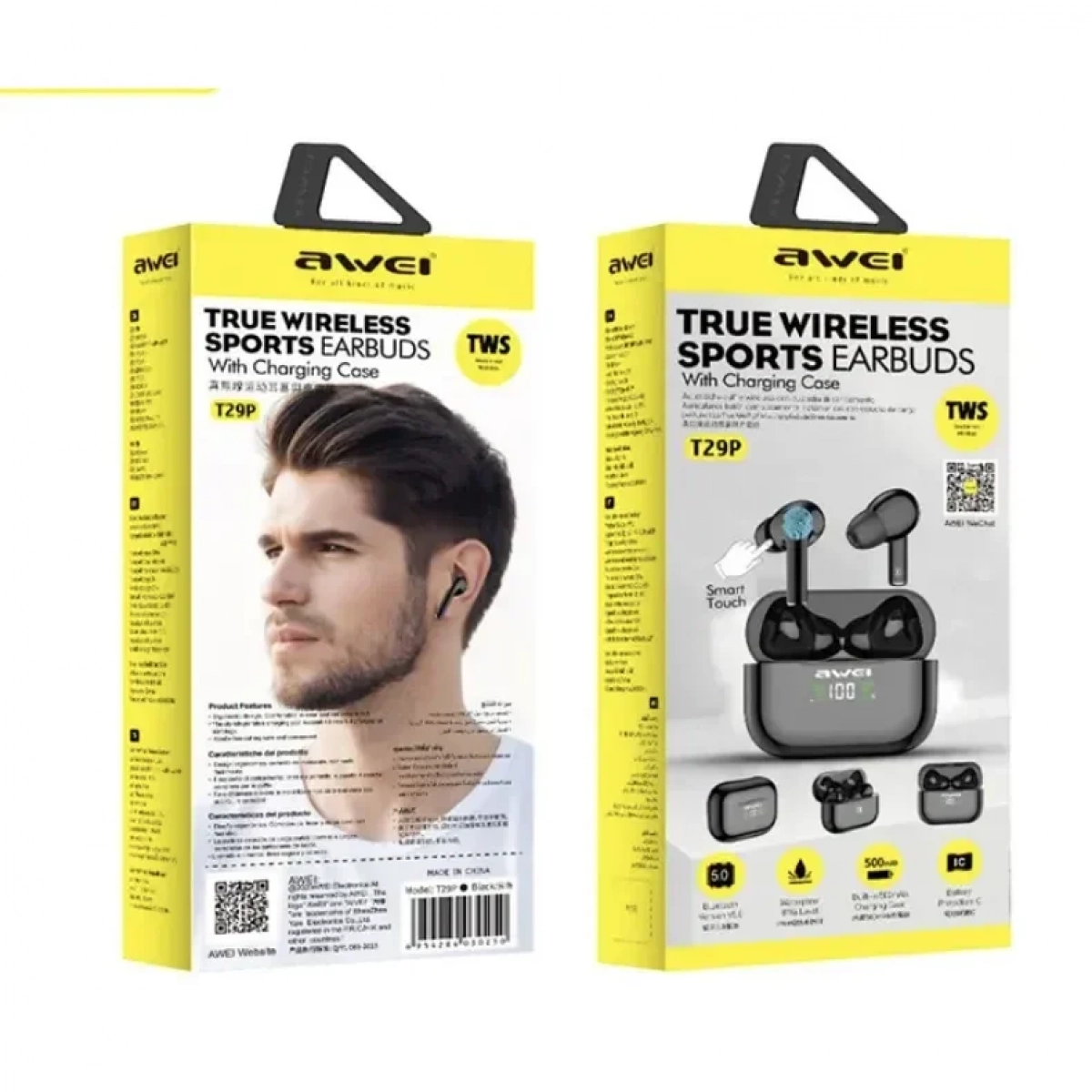Awei T29P In-ear Bluetooth Handsfree Ακουστικά με Αντοχή στον Ιδρώτα και Θήκη Φόρτισης Μαύρα