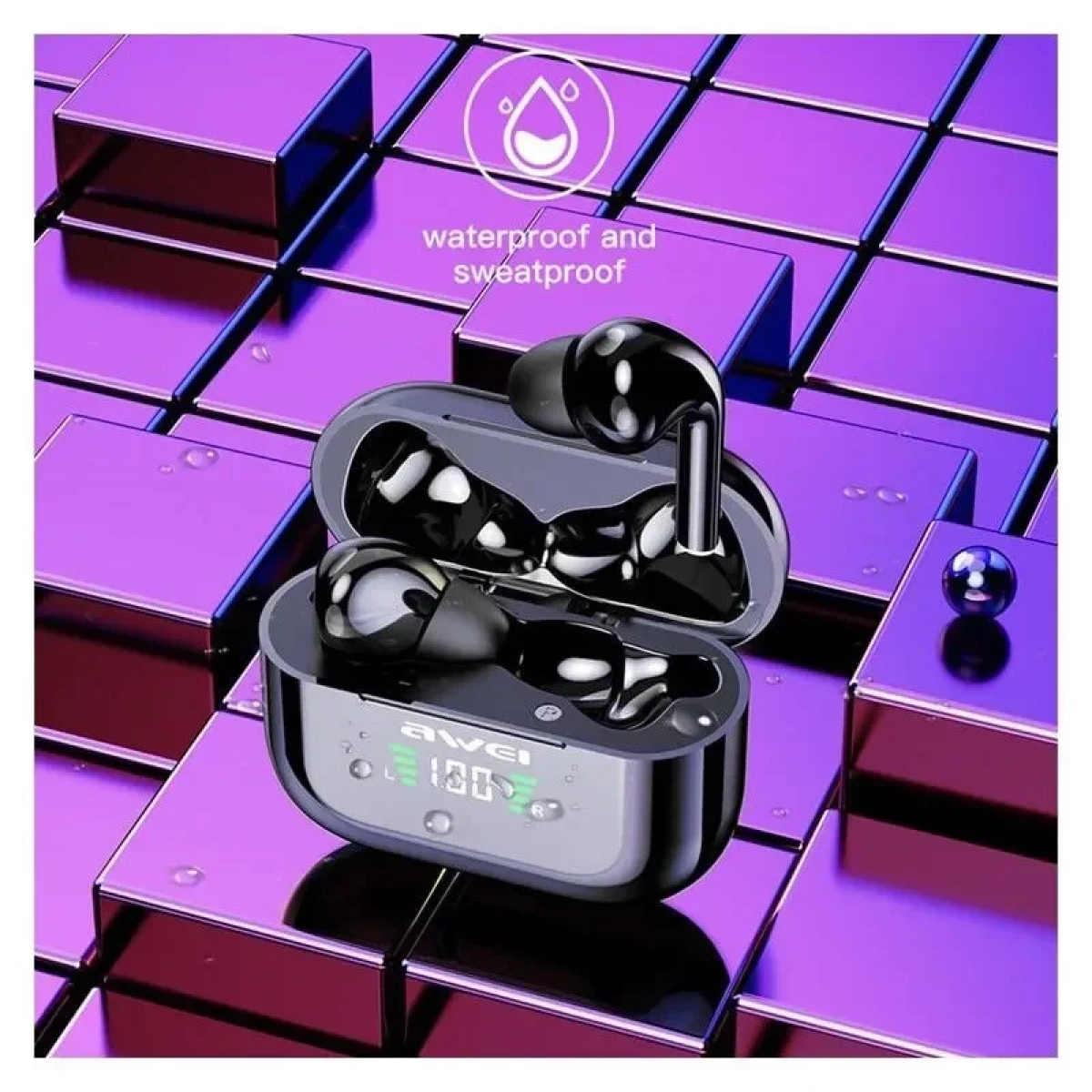 Awei T29P In-ear Bluetooth Handsfree Ακουστικά με Αντοχή στον Ιδρώτα και Θήκη Φόρτισης Μαύρα