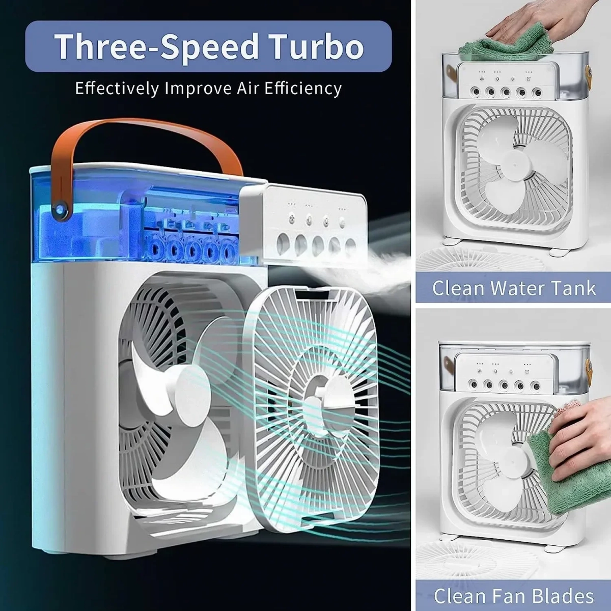 Φορητό air cooler fan 3 ταχυτήτων 3W με ψεκασμό