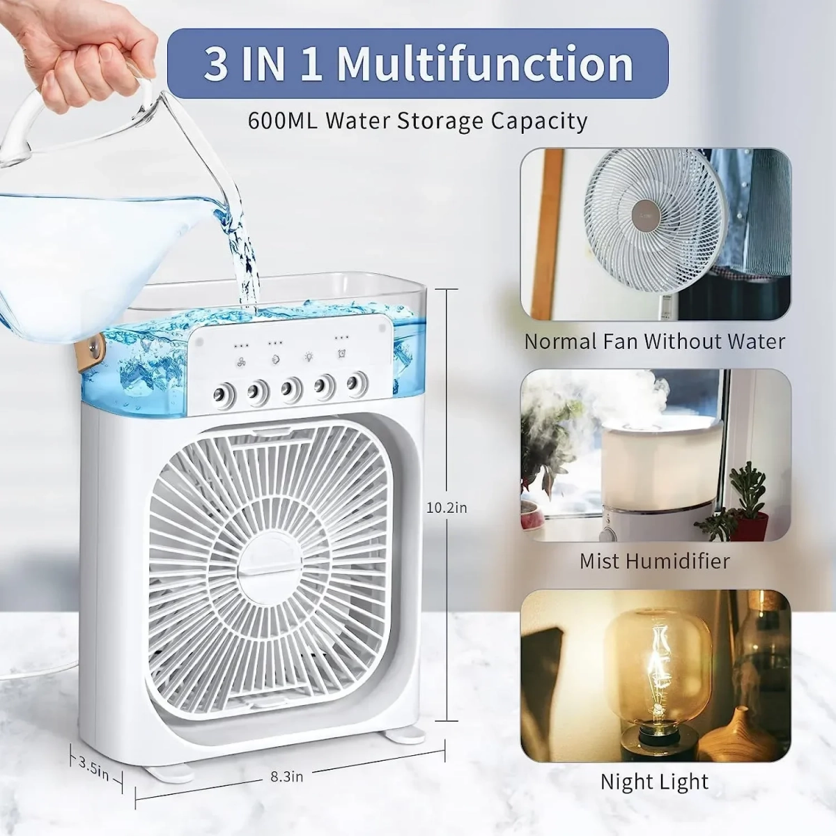 Φορητό air cooler fan 3 ταχυτήτων 3W με ψεκασμό