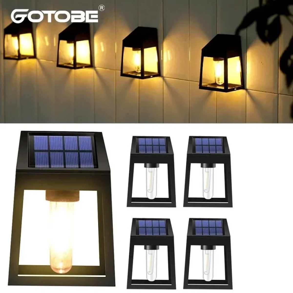 4x Ηλιακά Διακοσμητικά LED Αδιάβροχα Επιτοίχια Φωτιστικά 10Lm Θερμού Κίτρινου Ατμοσφαιρικού Φωτισμού με Φωτοκύτταρο - Σετ 4 Τεμαχίων