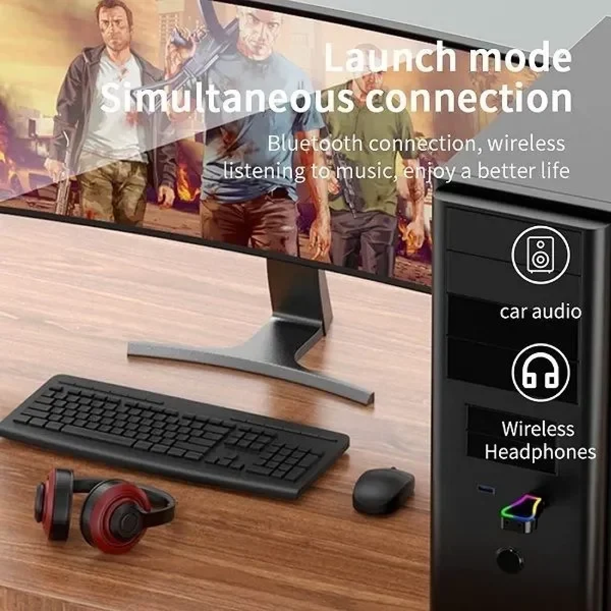 Ασύρματο Bluetooth audio Transmitter και Receiver USB μαύρο με RGB LED φωτισμό Q-TR31 Andowl