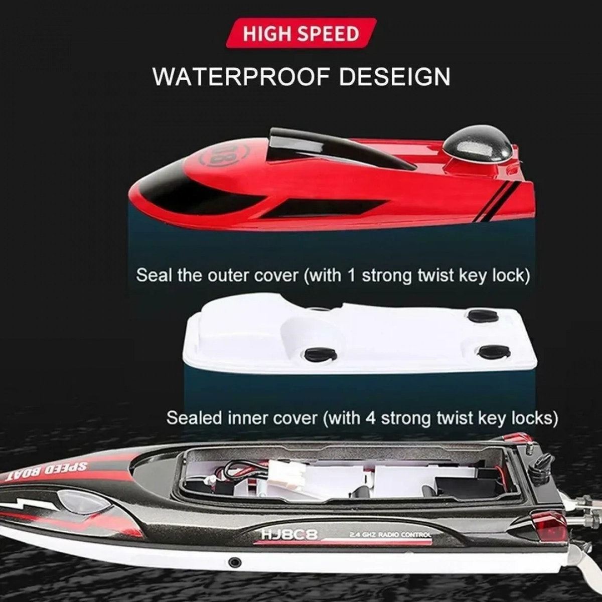 Speedboat Τηλεκατευθυνόμενο Σκάφος HJ808 σε Κόκκινο Χρώμα