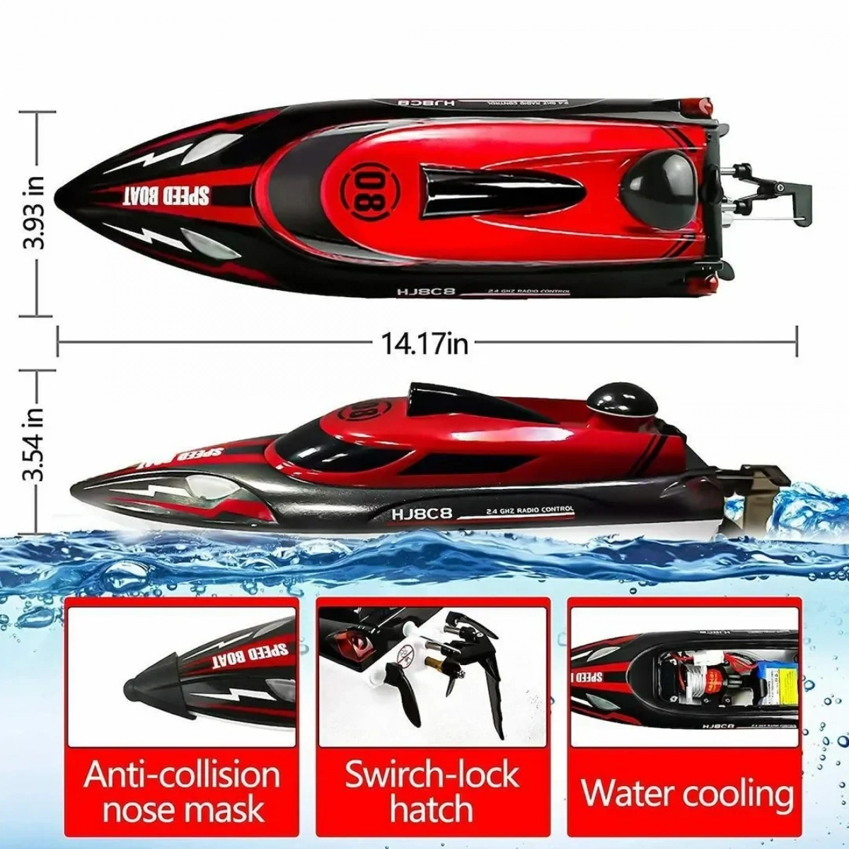 Speedboat Τηλεκατευθυνόμενο Σκάφος HJ808 σε Κόκκινο Χρώμα