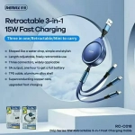 Remax Water Drop RC-C018 Flat / Retractable USB to Lightning / Type-C / micro USB Cable Μπλε 1.2m - Image 2