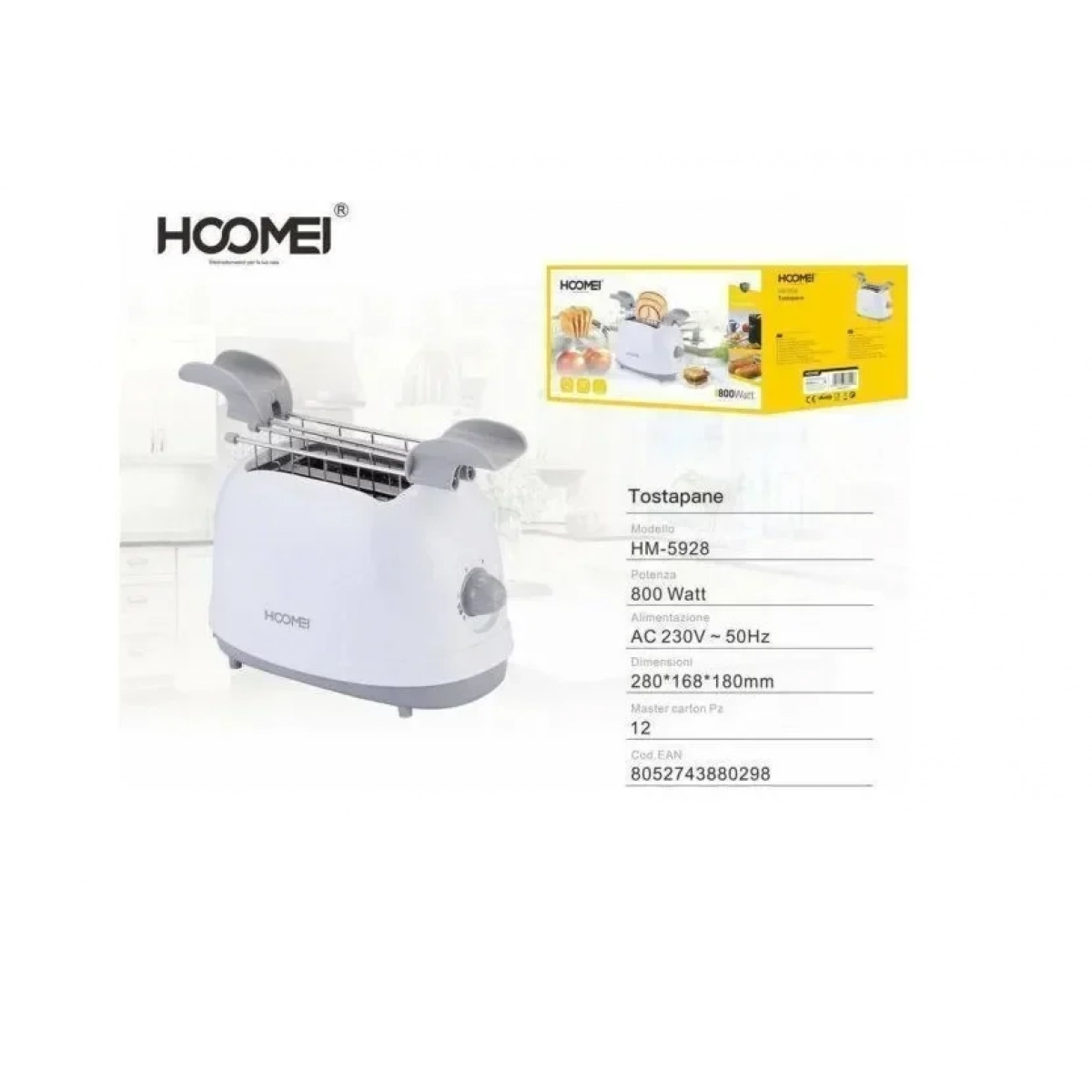 Hoomei HM-5928 Φρυγανιέρα 2 Θέσεων 800W Λευκή